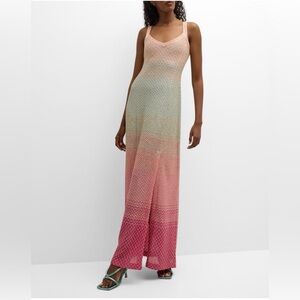 $3000 Missoni Metallic Paillette Degrade Knit Sleeveless Maxi Dress Size 42 US M